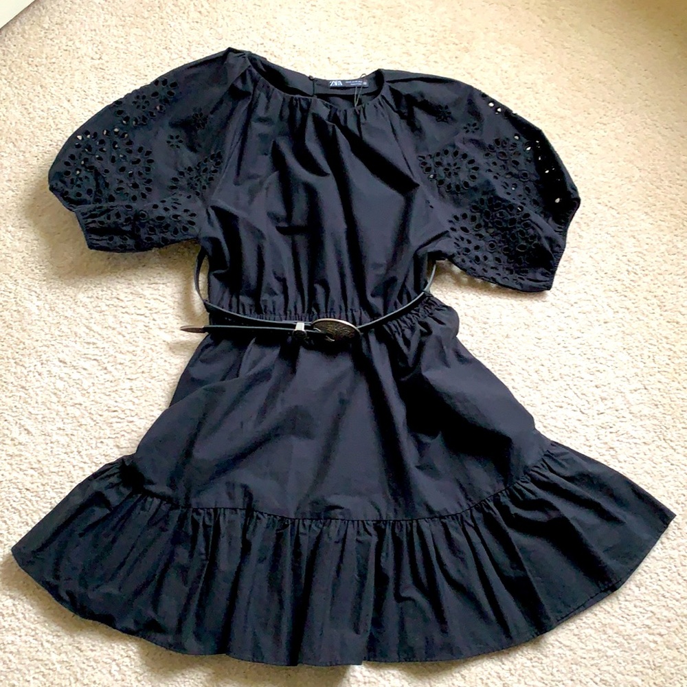 ZARA embroidered sleeve cotton mini dress